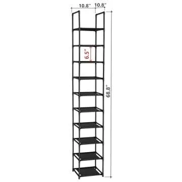 FIDUCIAL HOME 10 Tiers Shoe Rack Space Saving Vertical Single Pairs Sturdy Shoe Shelf Storage Organizer