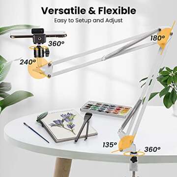 TARION Overhead Video Stand Desk Phone Mount Stand Articulating Arm Flexible Cell Phone Holder Arm f...