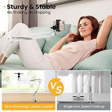 TARION Overhead Video Stand Desk Phone Mount Stand Articulating Arm Flexible Cell Phone Holder Arm for Overhead Video Filming Livestream Flat Photography Videography White