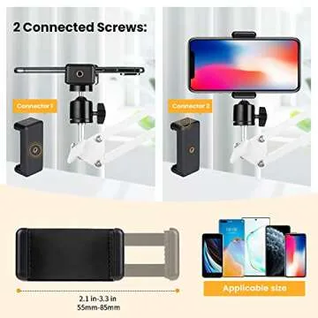 TARION Overhead Video Stand Desk Phone Mount Stand Articulating Arm Flexible Cell Phone Holder Arm for Overhead Video Filming Livestream Flat Photography Videography White