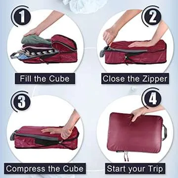 BAGAIL 5 Set/6 Set Ultralight Compression Packing Cubes Travel Accessories Expandable Packing Organizers(Burgundy 5Set Cloth Pattern)