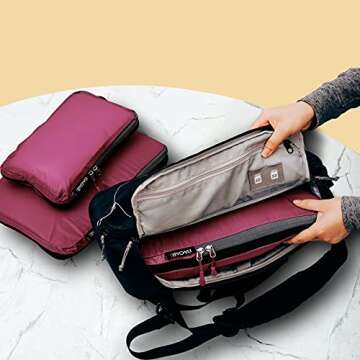 BAGAIL 5 Set/6 Set Ultralight Compression Packing Cubes Travel Accessories Expandable Packing Organizers(Burgundy 5Set Cloth Pattern)