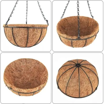 Wizdar 2PCS Metal Hanging Planters Basket with Coco Coir Liner 14 Inch Round Wire Plant Holder Porch Decor Flower Pot Hanger Garden Decor Watering Hanging Baskets