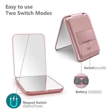 Kintion 1X/3X LED Pocket Makeup Mirror - Travel Friendly