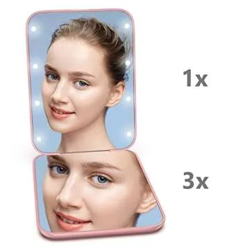Kintion 1X/3X LED Pocket Makeup Mirror - Travel Friendly