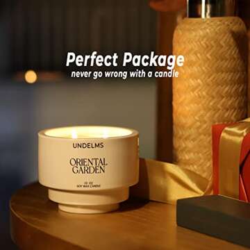 UNDELMS White Tea Scented Candle, 10 oz Candle Gifts for Women, 55 Hours Burn Time Natural Soy Candle for Relaxation, 2 Wicks Aromatherapy Candles for Home Scented