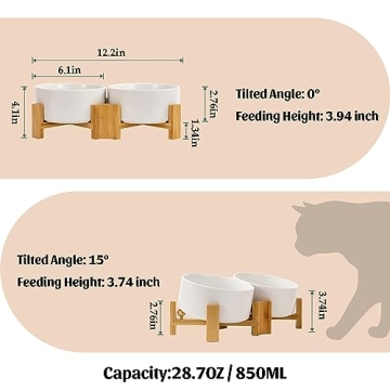 SPUNKYJUNKY Slanted Ceramic Dog Bowl Set with Stand