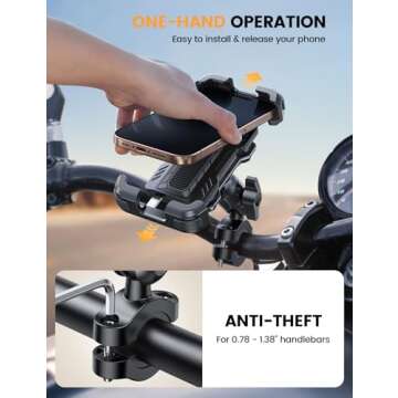 Lamicall Motorcycle Phone Mount Holder - [Metal Extension Arm] [Dual Vibration Dampener] Motorcycle Cell Phone Mount, Bike Bicycle Handlebar Phone Clamp, for iPhone 16/15/ 14 Pro Max, 4.7-6.7" Phones