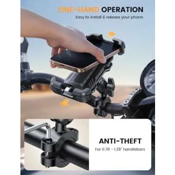 Lamicall Motorcycle Phone Mount Holder - [Metal Extension Arm] [Dual Vibration Dampener] Motorcycle Cell Phone Mount, Bike Bicycle Handlebar Phone Clamp, for iPhone 16/15/ 14 Pro Max, 4.7-6.7" Phones