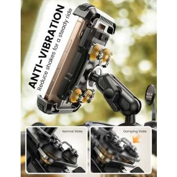 Lamicall Motorcycle Phone Mount Holder - [Metal Extension Arm] [Dual Vibration Dampener] Motorcycle Cell Phone Mount, Bike Bicycle Handlebar Phone Clamp, for iPhone 16/15/ 14 Pro Max, 4.7-6.7" Phones