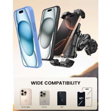 Lamicall Motorcycle Phone Mount Holder - [Metal Extension Arm] [Dual Vibration Dampener] Motorcycle Cell Phone Mount, Bike Bicycle Handlebar Phone Clamp, for iPhone 16/15/ 14 Pro Max, 4.7-6.7" Phones