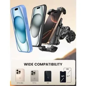 Lamicall Motorcycle Phone Mount Holder - [Metal Extension Arm] [Dual Vibration Dampener] Motorcycle Cell Phone Mount, Bike Bicycle Handlebar Phone Clamp, for iPhone 16/15/ 14 Pro Max, 4.7-6.7" Phones
