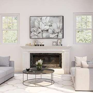 lamplig Large Grey Floral Wall Art Decor for Living Room Bedroom Modern Black and White Poppy Flower...