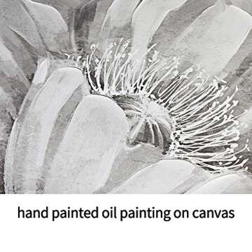 lamplig Large Grey Floral Wall Art Decor for Living Room Bedroom Modern Black and White Poppy Flower Hand Painted Oil Painting Big Framed Spring Pictures Gray Blossom Canvas Artwork 48"x32"