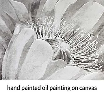 lamplig Large Grey Floral Wall Art Decor for Living Room Bedroom Modern Black and White Poppy Flower Hand Painted Oil Painting Big Framed Spring Pictures Gray Blossom Canvas Artwork 48"x32"