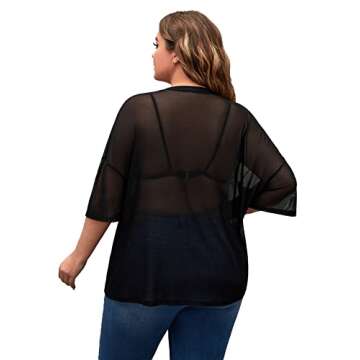 MakeMeChic Women's Plus Size Glitter Sheer Mesh Short Sleeve Tee Shirt Top Black Mesh 2XL