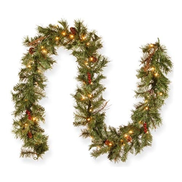 National Tree Company Pre-Lit Artificial Christmas Garland, Green, Glistening Pine, White Lights, De...