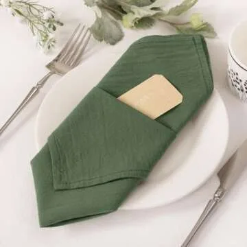 Socomi Linen Napkins Olive Green Easter Spring Cloth Napkins Bulk Washable Cotton Napkins Set of 4 17"x17" for Wedding Party Bridal Baby Shower Birthday Table Decorations