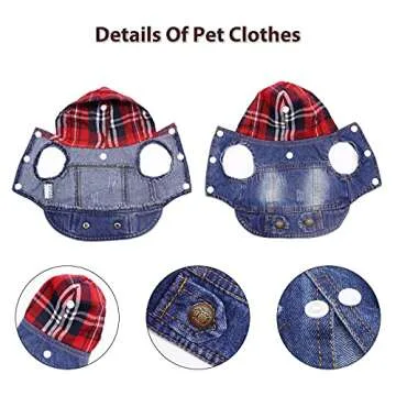 SILD Pet Clothes Dog Jeans Jacket Cool Blue Denim Coat Small Medium Dogs Lapel Vests Classic Hoodies Puppy Blue Vintage Washed Clothes (Plaid Hat,XXL)
