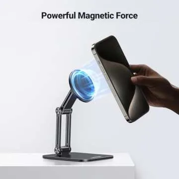 UGREEN Magnetic Phone Stand Compatible with MagSafe iPhone Holder for Desk Ergonomic Design Adjustable, Aluminum Cell Phone Stand Compatible for iPhone 16 15 14 13 12 Pro Max and MagSafe Case, Black