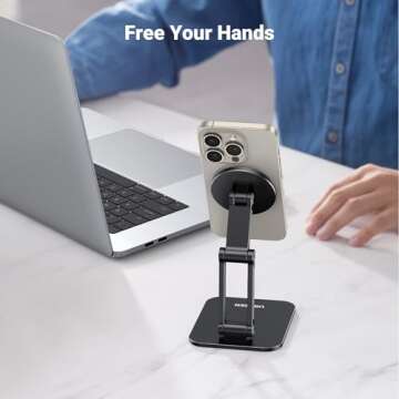 UGREEN Magnetic Phone Stand Compatible with MagSafe iPhone Holder for Desk Ergonomic Design Adjustable, Aluminum Cell Phone Stand Compatible for iPhone 16 15 14 13 12 Pro Max and MagSafe Case, Black