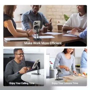 UGREEN Magnetic Phone Stand Compatible with MagSafe iPhone Holder for Desk Ergonomic Design Adjustable, Aluminum Cell Phone Stand Compatible for iPhone 16 15 14 13 12 Pro Max and MagSafe Case, Black