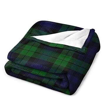 XKAWPC Black Watch Plaid Super Soft Flannel Blanket Lightweight Comfortable Throw for Home Bed Couch Sofa 40inx50in, White