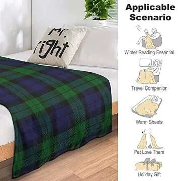 XKAWPC Black Watch Plaid Super Soft Flannel Blanket Lightweight Comfortable Throw for Home Bed Couch Sofa 40inx50in, White