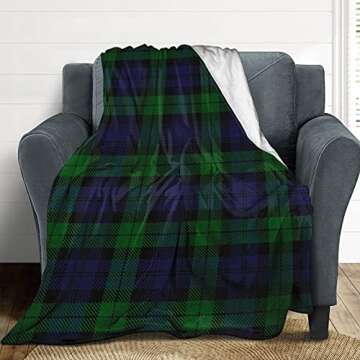 XKAWPC Black Watch Plaid Super Soft Flannel Blanket Lightweight Comfortable Throw for Home Bed Couch Sofa 40inx50in, White