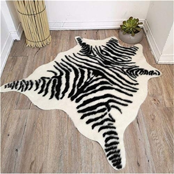 Zebra Print Faux Cowhide Rug Luxury Soft Large Size