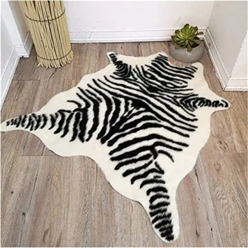Zebra Print Faux Cowhide Rug Luxury Soft Large Size