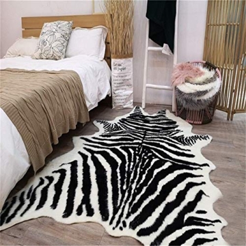 Zebra Print Faux Cowhide Rug Luxury Soft Large Size