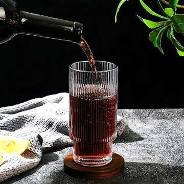 Vintage Ribbed Drinking Glasses Set with Straws