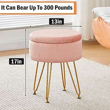 Cpintltr Foot Stool Velvet Storage Ottoman with Removable Lid Round Sofa Stools Foot Rest with Padde...