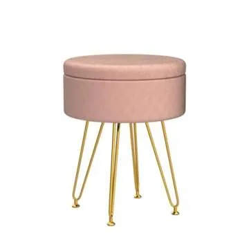Cpintltr Foot Stool Velvet Storage Ottoman with Removable Lid Round Sofa Stools Foot Rest with Padded Seat Modern Style Makeup Stool Decorative Furniture Suitable for Lounge Dorm Room Blush