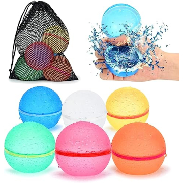 98K Reusable Water Balloons 6Pcs with Mesh Bag, Self Sealing Silicone Ball Latex-Free, No Clean Hass...