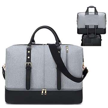 Weekender Overnight Bag Oversized Travel Duffel for Men and Women Carry On Tote Shoe Compartment (Grey-D)