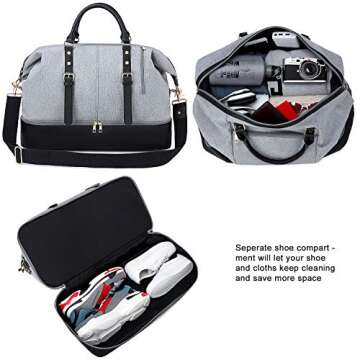 Weekender Overnight Bag Oversized Travel Duffel for Men and Women Carry On Tote Shoe Compartment (Grey-D)