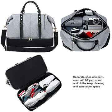 Weekender Overnight Bag Oversized Travel Duffel for Men and Women Carry On Tote Shoe Compartment (Grey-D)