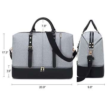 Weekender Overnight Bag Oversized Travel Duffel for Men and Women Carry On Tote Shoe Compartment (Grey-D)
