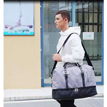 Weekender Overnight Bag Oversized Travel Duffel for Men and Women Carry On Tote Shoe Compartment (Grey-D)