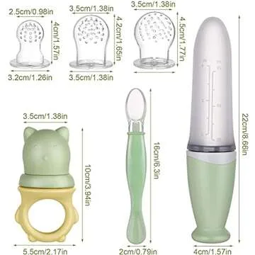 Lictin Baby Food Feeder Pacifier Set Feeding Supplies 11 Pcs - Squeeze Spoon with Fresh Silicone Bottle, Infant Hot Safety Spoon, Baby Feeding Utensil Gift Box