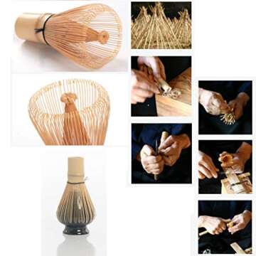 Japanese Matcha Tool Set Bamboo Scoop,Bamboo Spoon,Bamboo Whisk,Ceramic Whisk Holder Fit for Tea Ceremony Use (White)