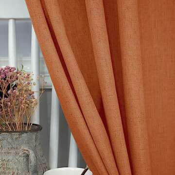 Pitalk Burnt Orange Curtains 84 Inch Length for Living Room 2 Panels Back Tab Pocket Flax Linen Drapes Light Filtering Semi Sheer Boho Curtain for Bedroom Bohemian Farmhouse Decor Rust Copper Brown
