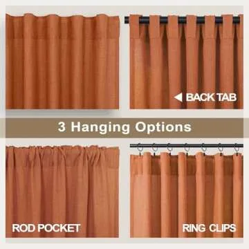 Pitalk Burnt Orange Curtains 84 Inch Length for Living Room 2 Panels Back Tab Pocket Flax Linen Drapes Light Filtering Semi Sheer Boho Curtain for Bedroom Bohemian Farmhouse Decor Rust Copper Brown