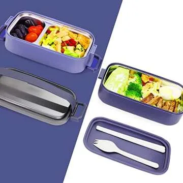JUBOSYCZ Stainless Steel Bento Box for Adults&Kids,Japanese Leakproof Lunch Box Divided Food Meal St...