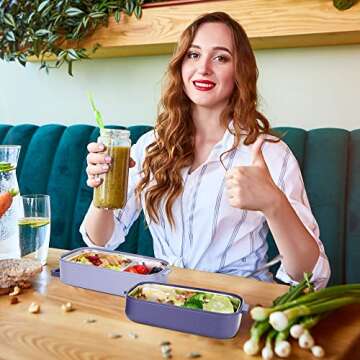 JUBOSYCZ Stainless Steel Bento Box for Adults&Kids,Japanese Leakproof Lunch Box Divided Food Meal Storage Containers Set Stackable 2 Layer for Children School Picnic Blue