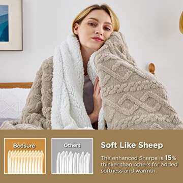Bedsure Sherpa Fleece Throw Blanket for Couch - Fuzzy Soft Cozy Cable Throw for Women, Thick Warm Blanket for Winter, Beige, 50x60 Inches