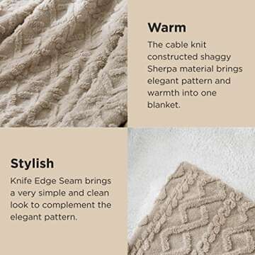 Bedsure Sherpa Fleece Throw Blanket for Couch - Fuzzy Soft Cozy Cable Throw for Women, Thick Warm Blanket for Winter, Beige, 50x60 Inches