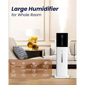 Humidifiers for Bedroom, 2.11Gal 8L Quiet Humidifiers for Large Room with Timer, 360°Nozzle, 3 Spee...